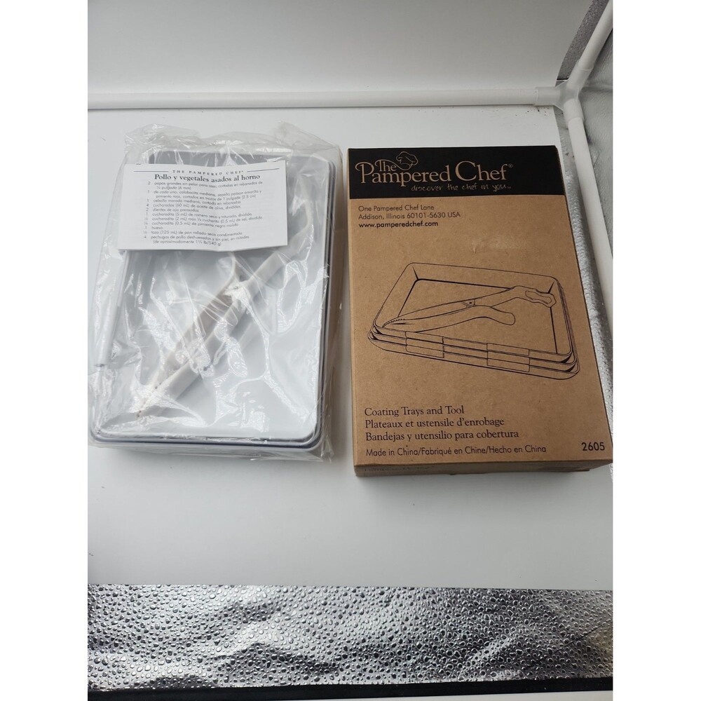 Pampered Chef Coating Breading Nesting Trays Prep #2605 - Set Of 3 W/ Tongs EUC